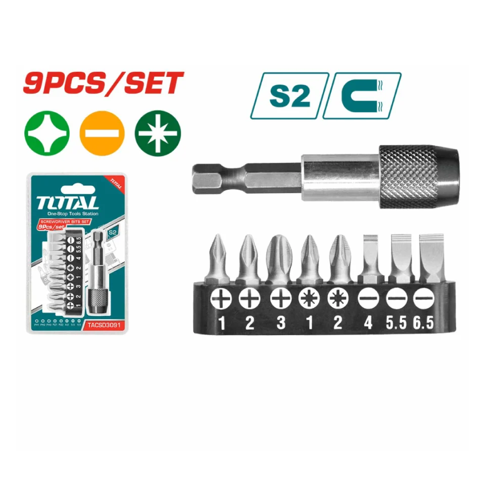 Total Tool Screwdriver Bits Set 9 Pieces TACSD3091