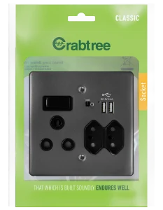 Crabtree Classic Combination Switched Socket + Cover 100x100 18026/249